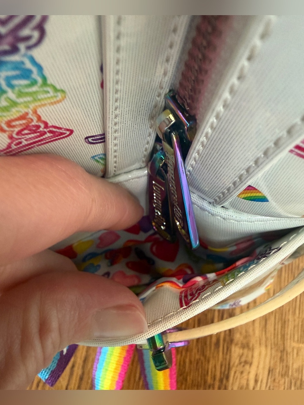 Loungefly x Lisa Frank Logo Heart Mini Backpack w/ Detachable Heart Waist Bag - Picture 11 of 16